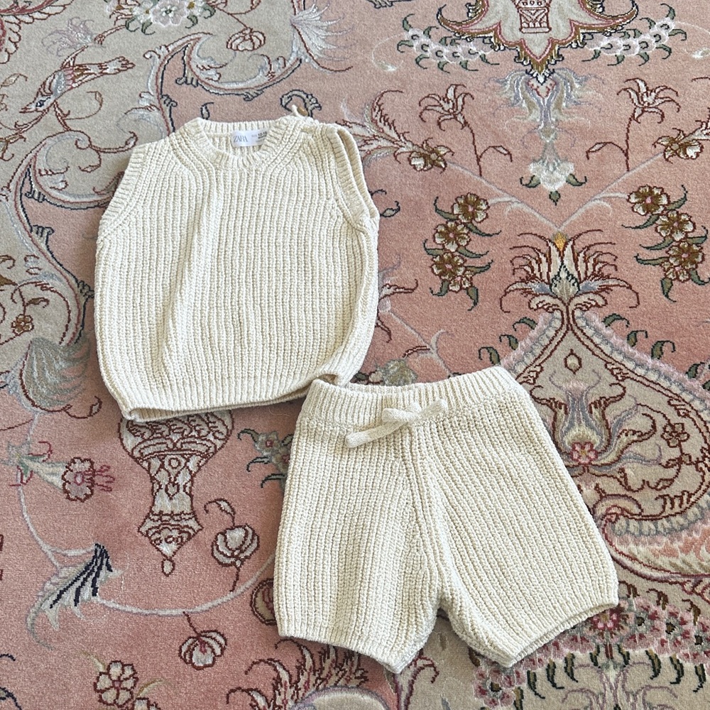 Zara Knit Cream Two-Piece Set - Sweater Vest & Shorts